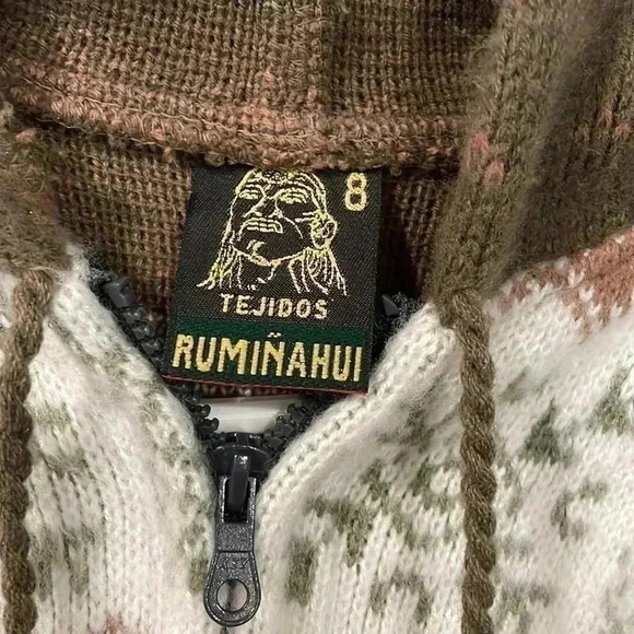 TEJIDOS RUMINAHUI Native SouthWestern Alpaca Wool Zipped Hoodie-  SZ8 - Picture 2 of 4